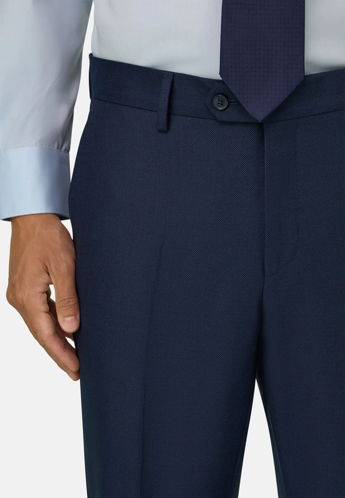 Boggi, Pantaloni Occhio Di Pernice In Pura Lana, Uomo, Bluette, Taglia: 46 - immagine 3