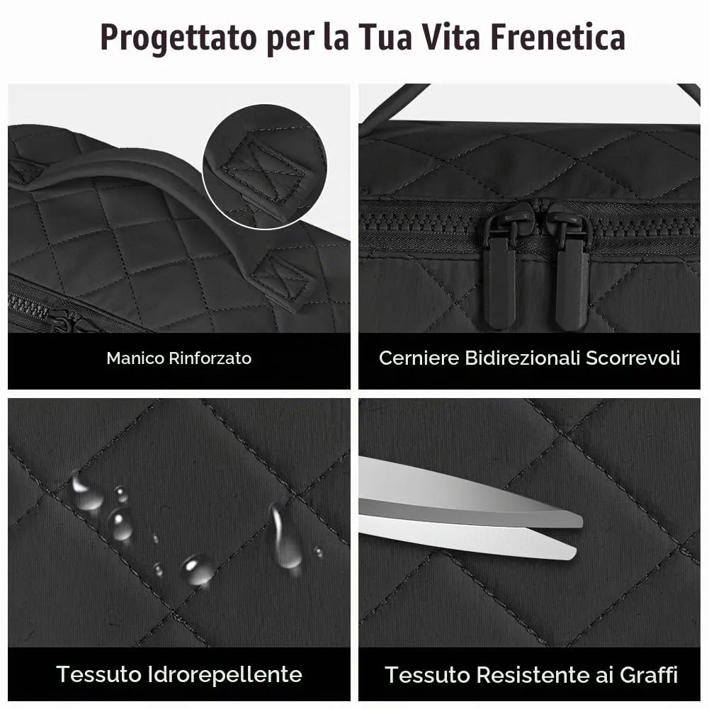 URAQT Borsa da Toilette, Beauty Case Grande da Viaggio, Portatile Borsa da Trucco, Beauty Case da Viaggio Cotone Morbido, Imbottitura ispessita, con maniglia e 1 Mini borsa, Perfetto per Viaggios,Nero - immagine 7