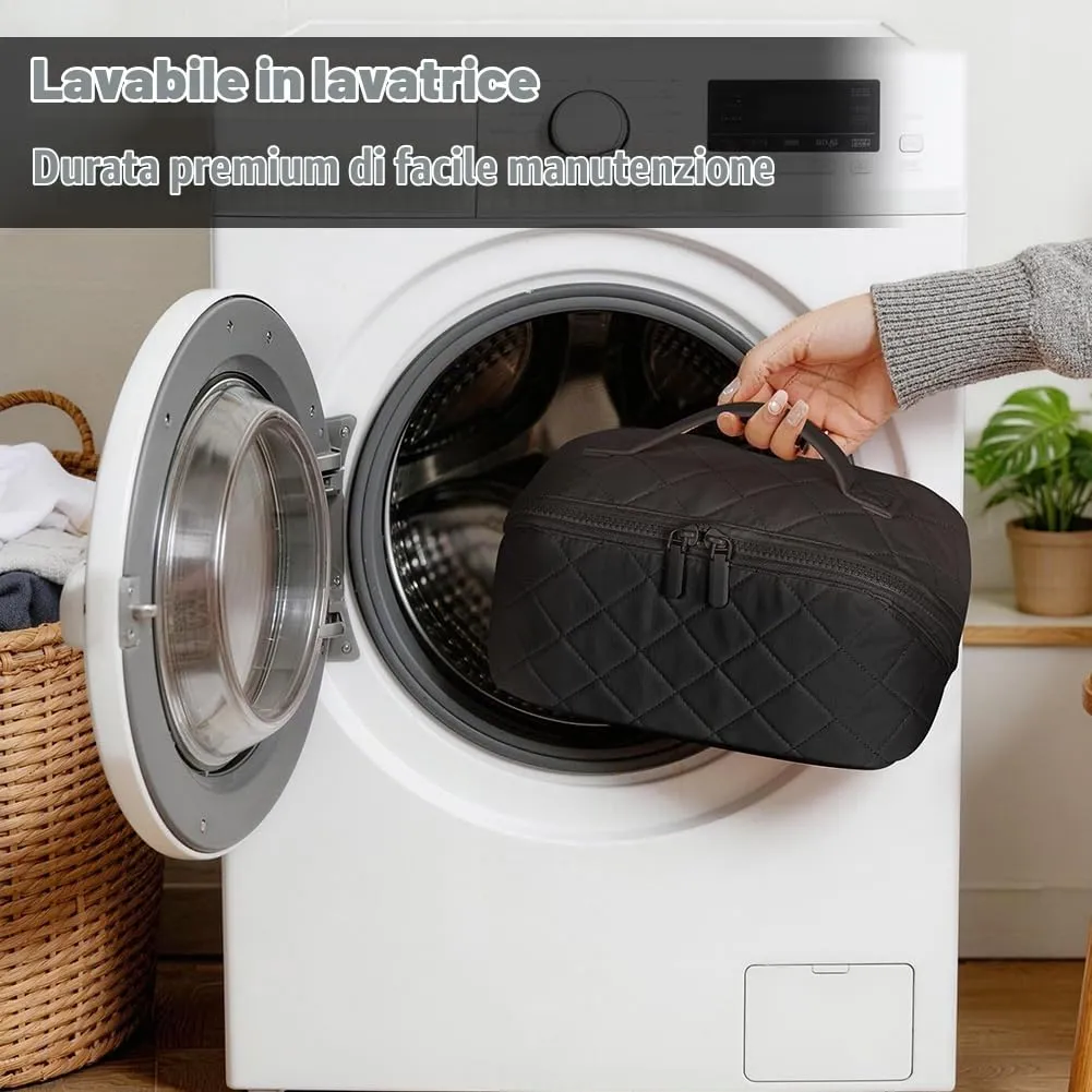 URAQT Borsa da Toilette, Beauty Case Grande da Viaggio, Portatile Borsa da Trucco, Beauty Case da Viaggio Cotone Morbido, Imbottitura ispessita, con maniglia e 1 Mini borsa, Perfetto per Viaggios,Nero - immagine 9