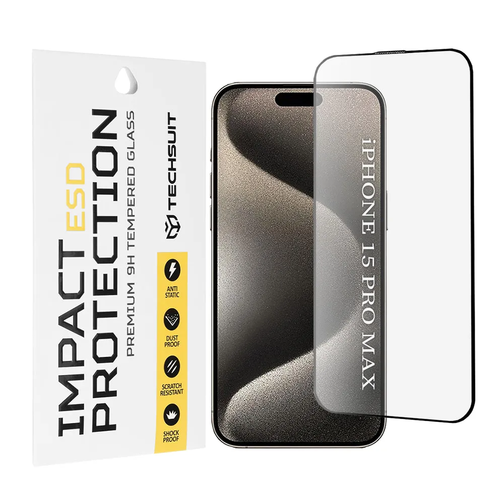 Pellicola protettiva per schermo Techsuit per Apple iPhone 15 Pro Max, Vetro temperato, Full Glue, Nero - immagine 1