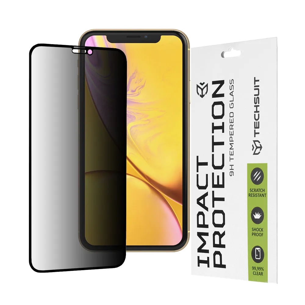 Pellicola protettiva per schermo Privacy Techsuit per Apple iPhone 11 / XR, Vetro Temperato, Full Glue, 111D - immagine 1