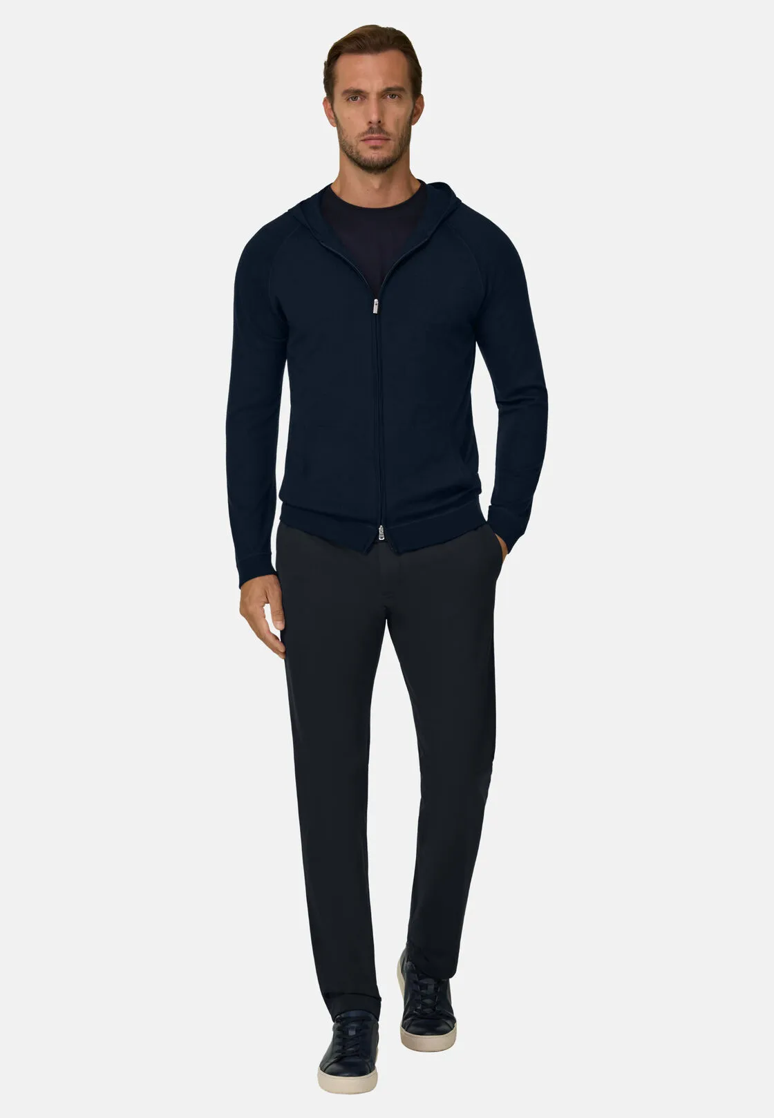 Boggi, Maglia Full Zip Con Cappuccio In Lana Merino, Uomo, Navy, Taglia: S - immagine 2