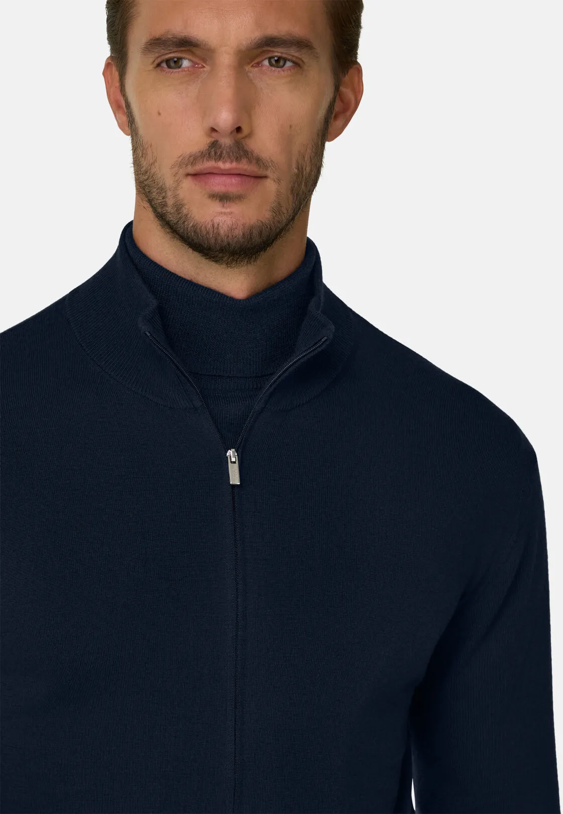 Boggi, Maglia Full Zip In Lana Merino, Uomo, Navy, Taglia: XL - immagine 3
