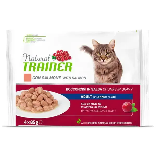 Natural Trainer Flowpack Adult (4x85 gr) Salmone - Cibo umido per gatti - immagine 1