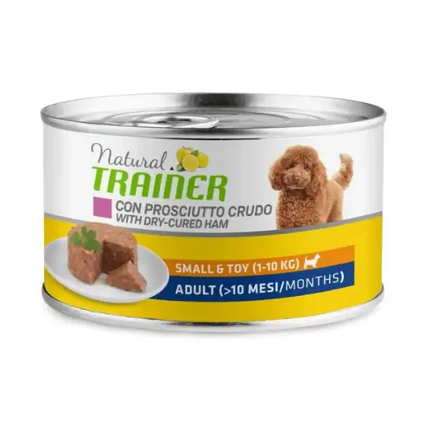 Natural Trainer Maintenance Puppy e Junior Small/Toy 150 gr Porsciutto crudo e riso - confezione da 6 pezzi - Cibo umido per cani - immagine 1