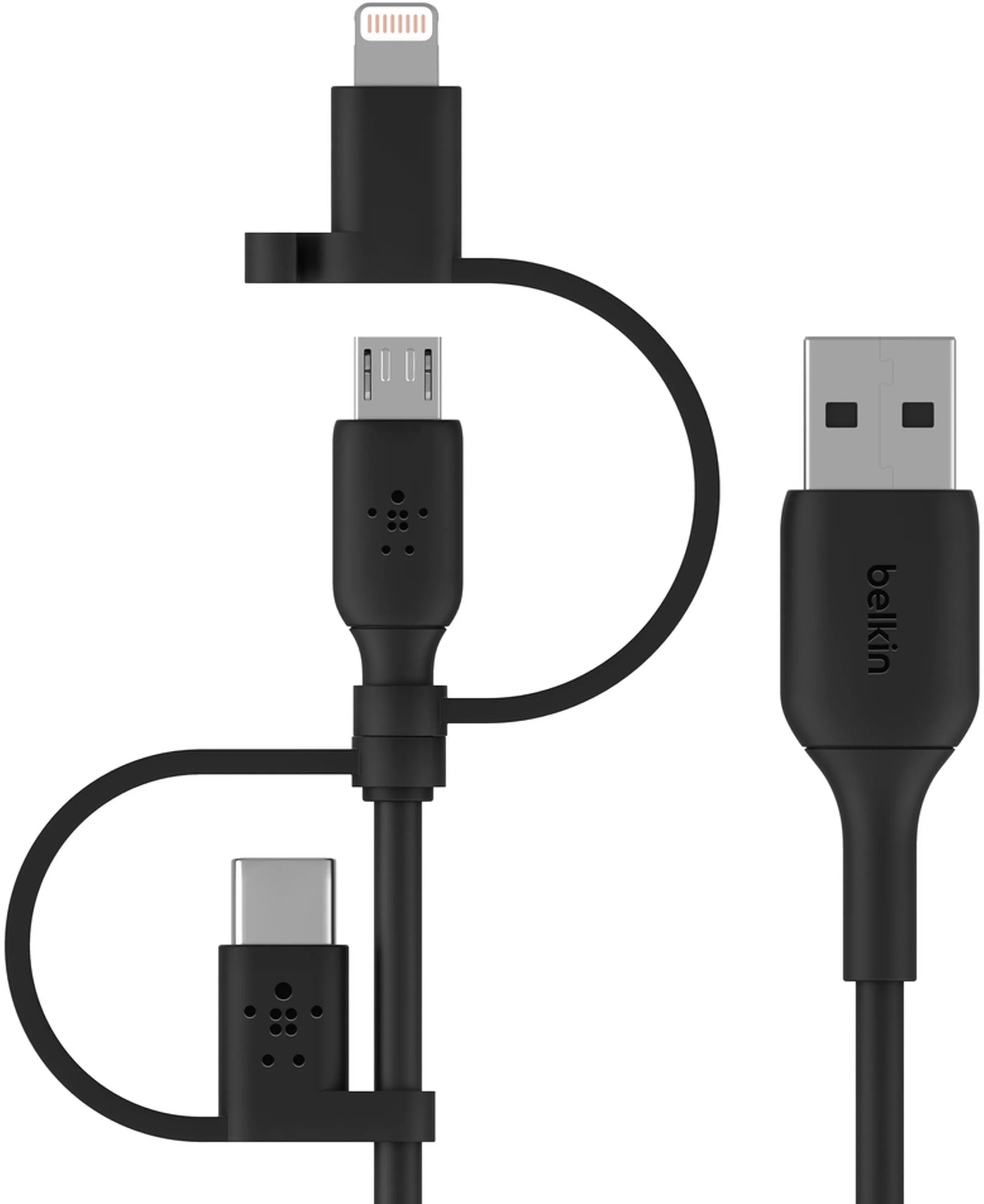 Cavo Dati e Ricarica USB-A - Lightning / microUSB / USB-C Belkin BoostCharge, 1m, Nero CAC001bt1MBK - immagine 1