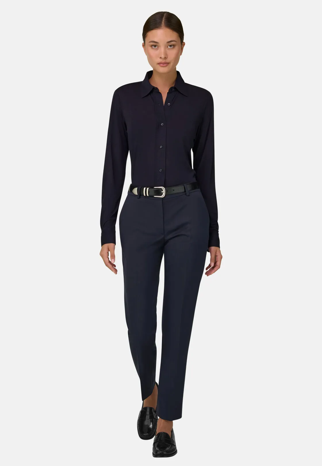Boggi, Pantalone In Misto Lana Gamba Affusolata, Donna, Navy, Taglia: M - immagine 2