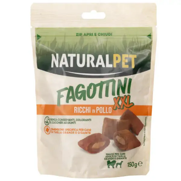 NaturalPet Premium XXL Dog Adult Large Breeds Fagottini snack funzionali 150 gr Pollo (scadenza: 04/02/2027) - immagine 1
