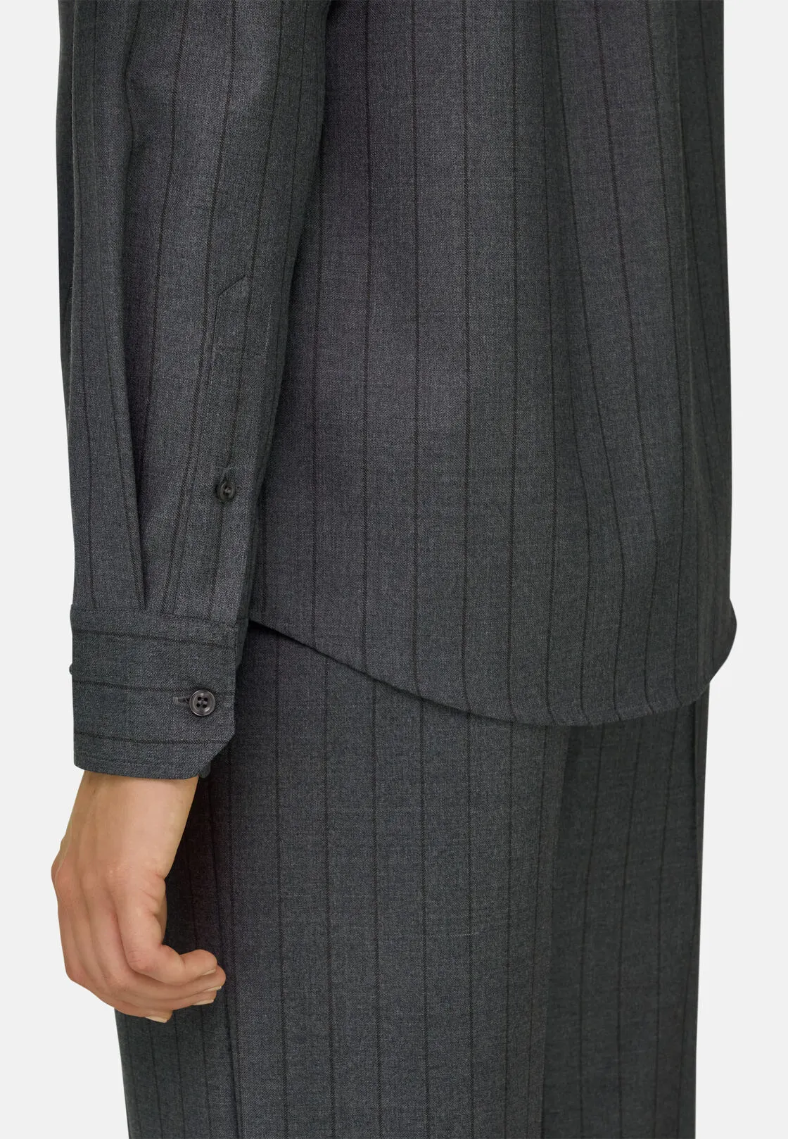 Boggi, Camicia Gessata Lana Con Collo Aperto, Donna, Grigio, Taglia: M - immagine 3