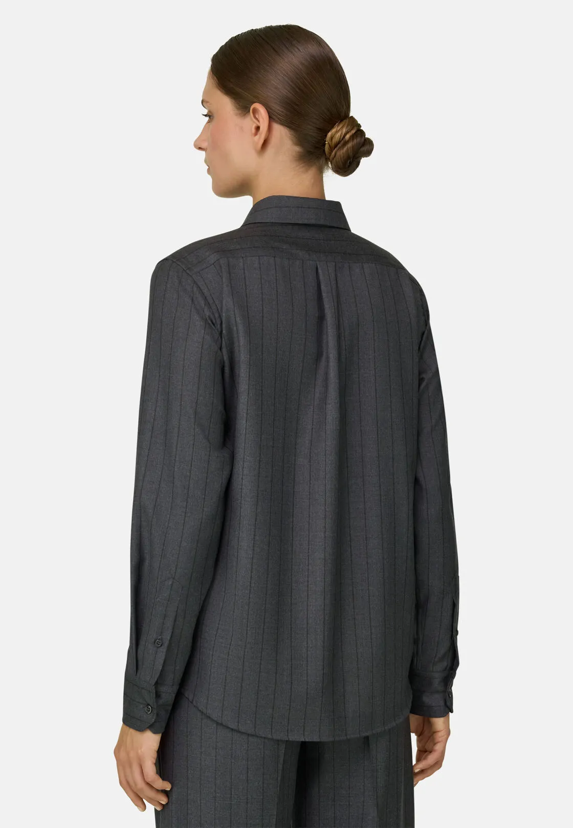 Boggi, Camicia Gessata Lana Con Collo Aperto, Donna, Grigio, Taglia: M - immagine 4