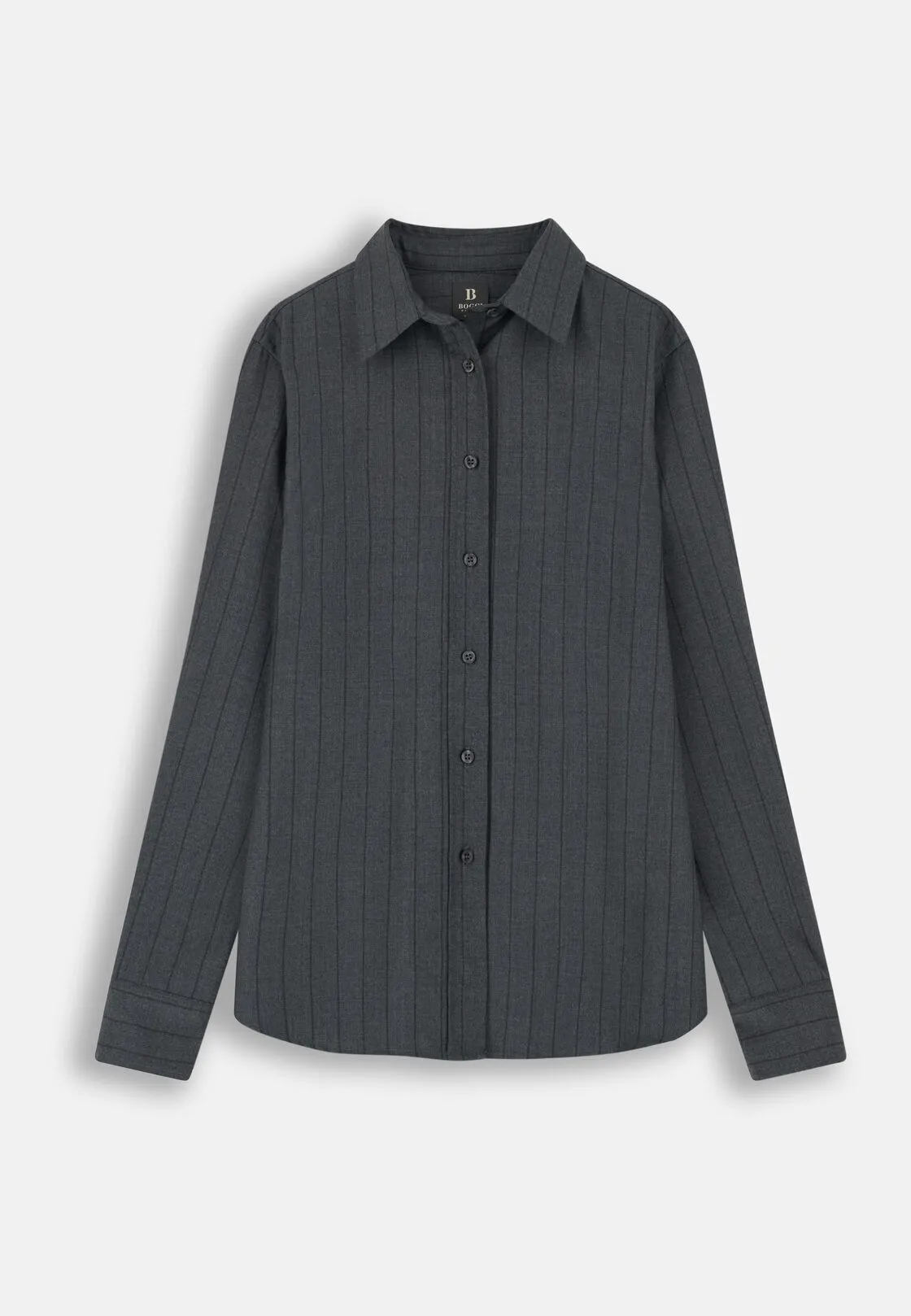 Boggi, Camicia Gessata Lana Con Collo Aperto, Donna, Grigio, Taglia: M - immagine 5