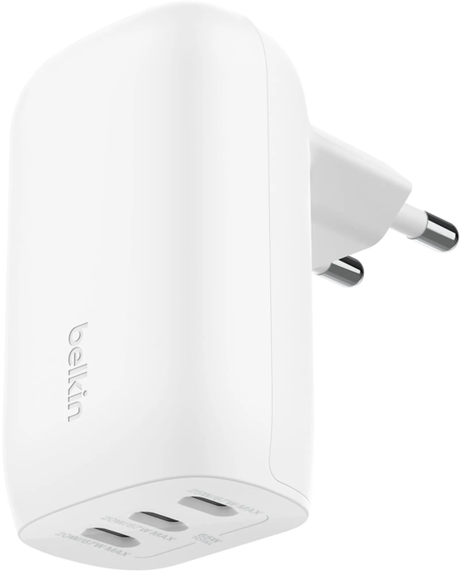 Caricatore da rete Belkin BoostCharge, 67W, 3A, 3 x USB-C, Bianco WCC002vfWH - immagine 1