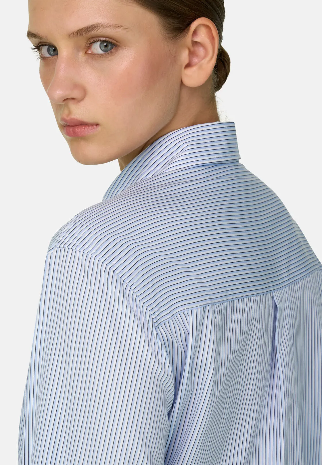 Boggi, Camicia Rigata Collo Aperto, Donna, Azzurro, Taglia: L - immagine 3