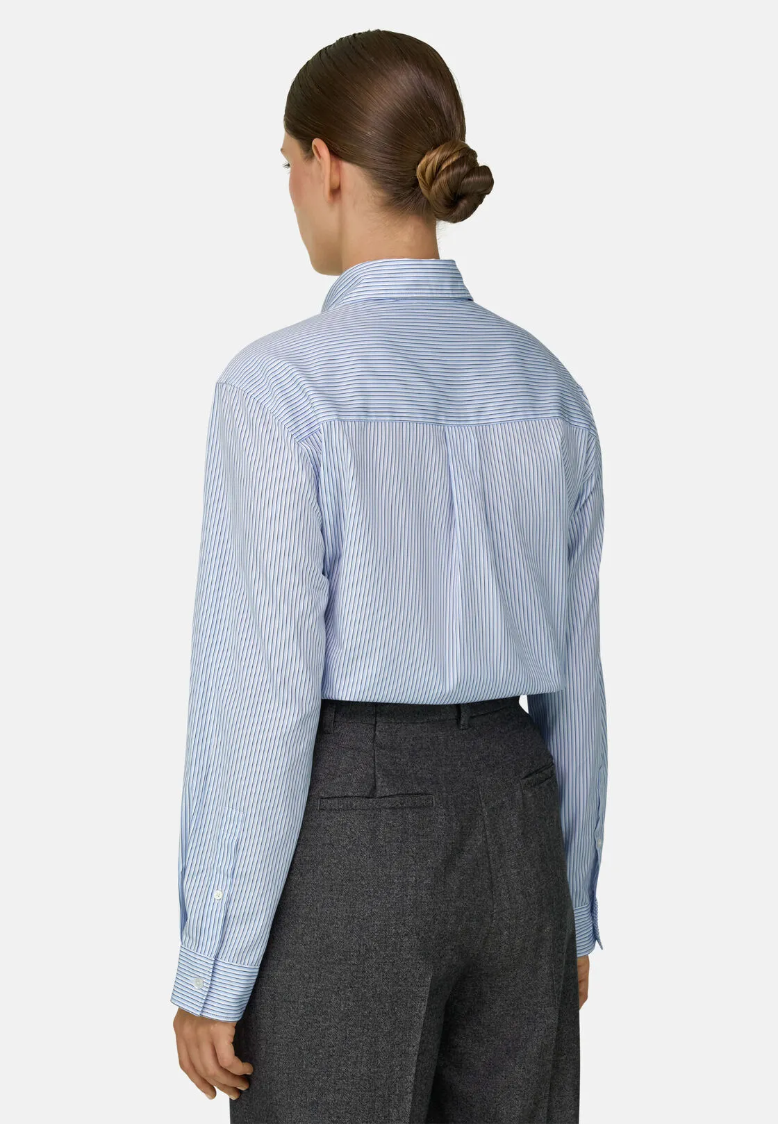 Boggi, Camicia Rigata Collo Aperto, Donna, Azzurro, Taglia: L - immagine 4