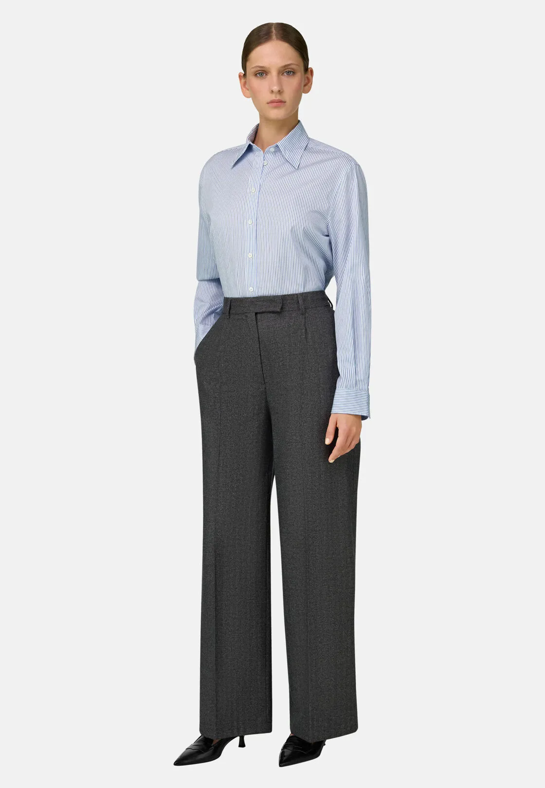 Boggi, Camicia Rigata Collo Aperto, Donna, Azzurro, Taglia: M - immagine 2