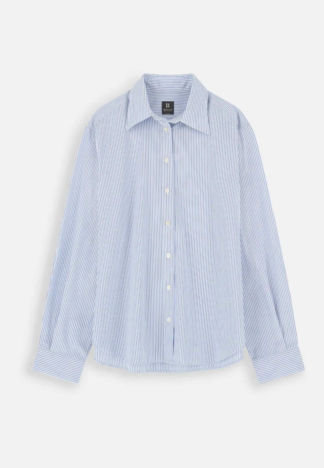 Boggi, Camicia Rigata Collo Aperto, Donna, Azzurro, Taglia: M - immagine 5