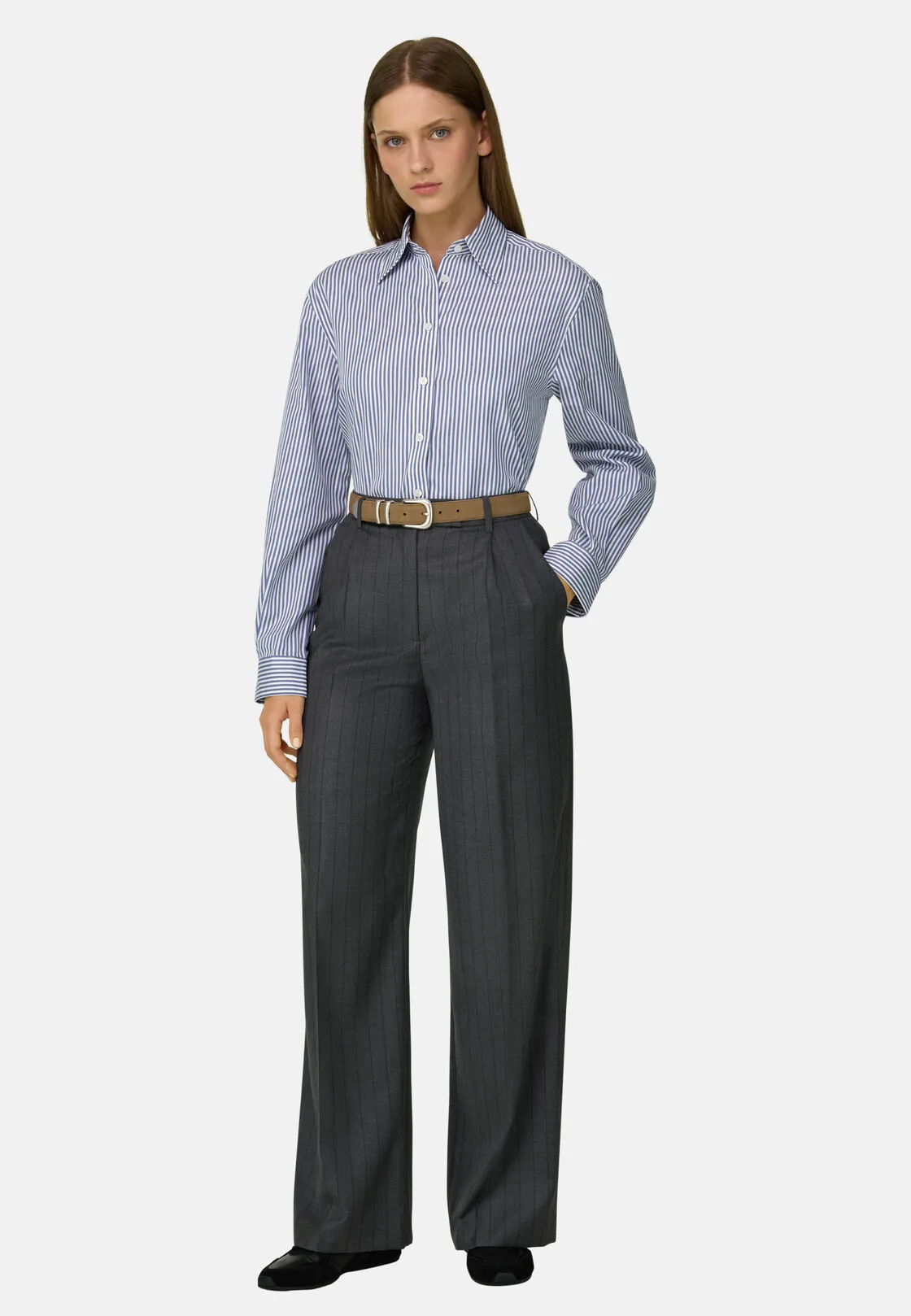 Boggi, Camicia Rigata Collo Aperto, Donna, Navy, Taglia: M - immagine 2