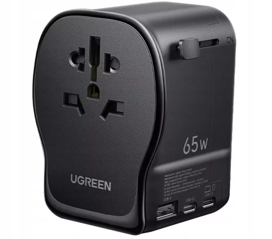 Caricatore da rete UGREEN Travel S550 (55001), 65W, 3,25A, 1 x USB-A - 2 x USB-C, Nero - immagine 1