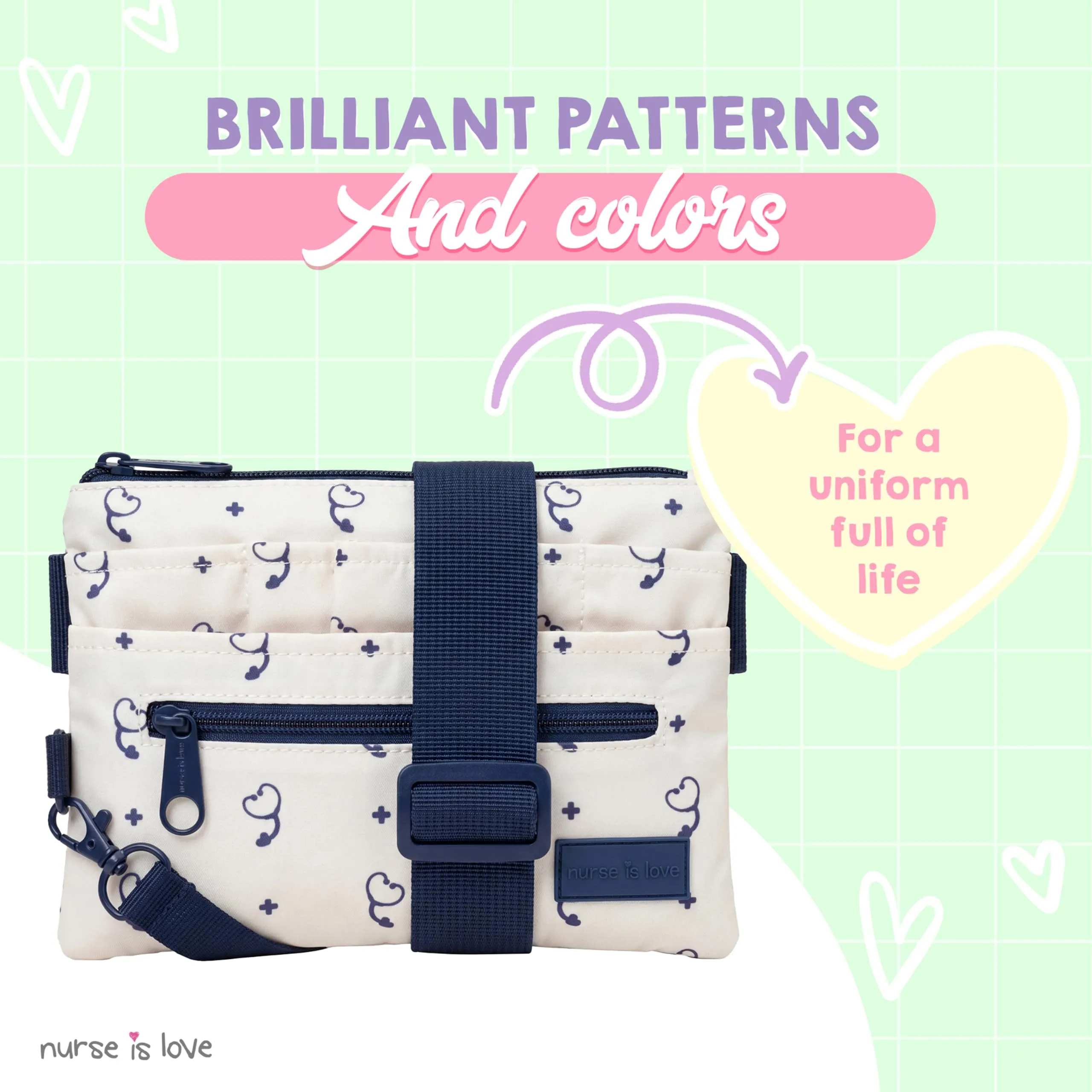 Nurse Is Love Marsupio infermieristico, beige stetoscopi - immagine 3