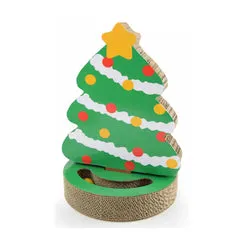 Tiragraffi Cartone Albero di Natale con palline integrate Leopet Misure: 29x30x41cm - Giochi per gatti - immagine 1
