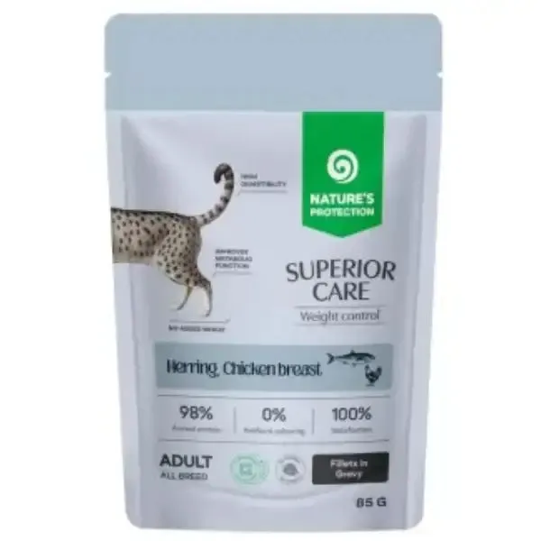 Nature’s Protection Superior Care Cat Adult Filetti in gelatina Alimento funzionale 85 gr Weight Control - Aringa - confezione da 12 pezzi - Cibo umido per gatti - immagine 1