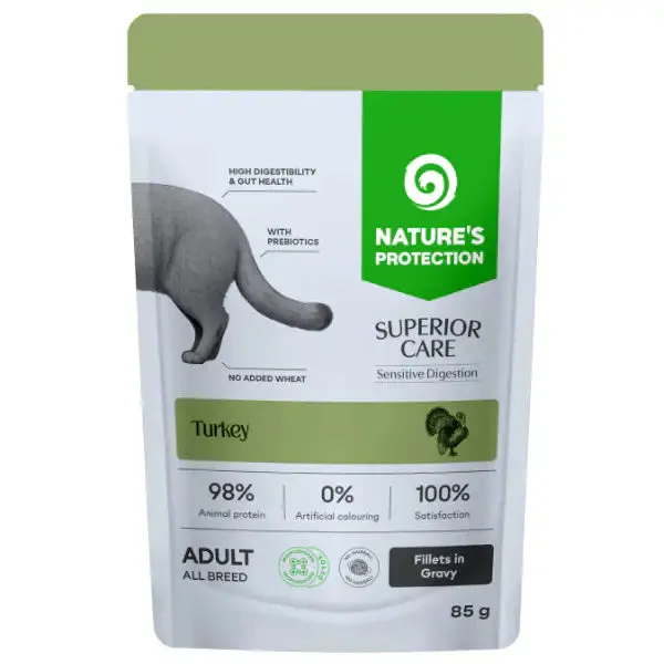 Nature’s Protection Superior Care Cat Adult Filetti in gelatina Alimento funzionale 85 gr Sensitive Digestion - Tacchino - confezione da 12 pezzi - Cibo umido per gatti - immagine 1