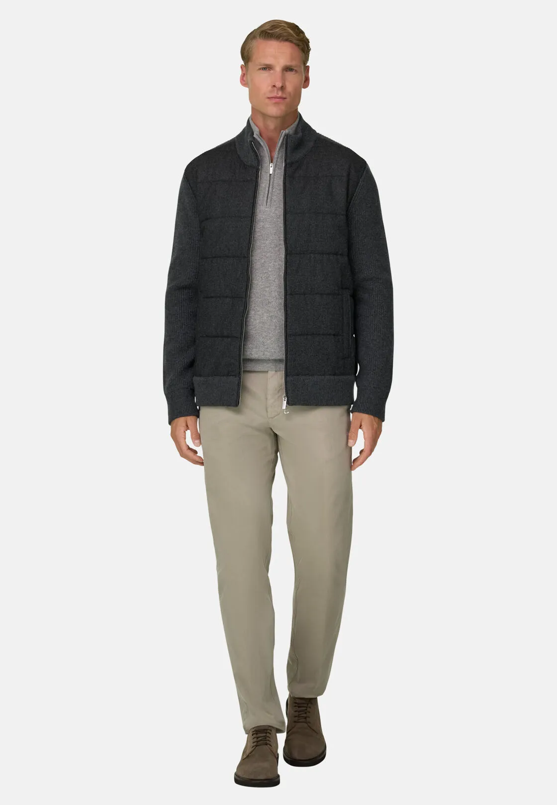 Boggi, Maglia Full Zip Imbottita In Misto Cashmere, Uomo, Carbone, Taglia: M - immagine 2