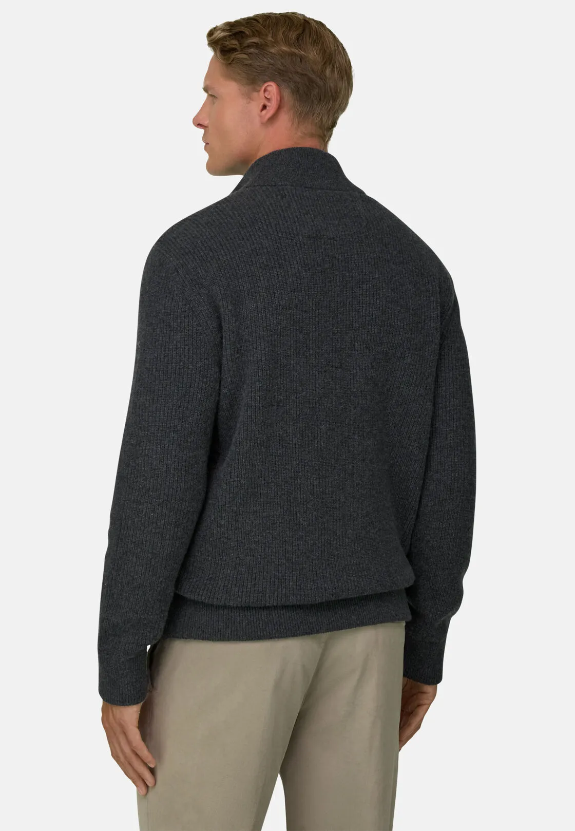 Boggi, Maglia Full Zip Imbottita In Misto Cashmere, Uomo, Carbone, Taglia: M - immagine 4