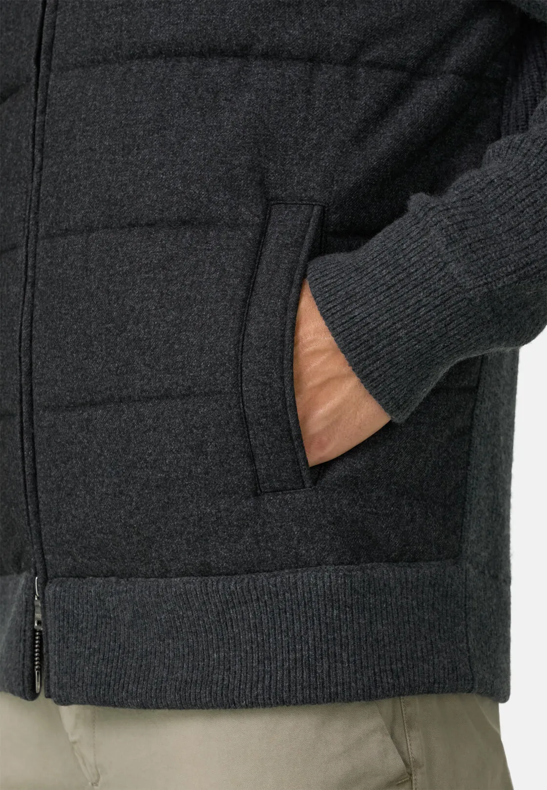 Boggi, Maglia Full Zip Imbottita In Misto Cashmere, Uomo, Carbone, Taglia: S - immagine 3