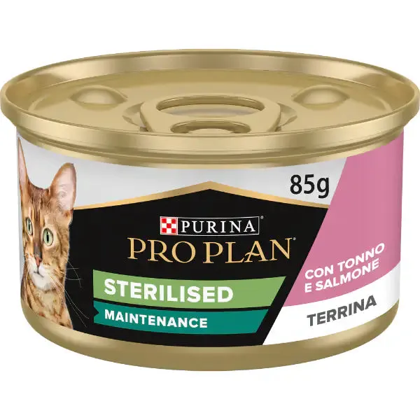 Purina Pro Plan Sterilised Maintenance Umido Gatti Terrine Salmone e Tonno 85 gr - confezione da 24 pezzi - Cibo umido per gatti - immagine 1