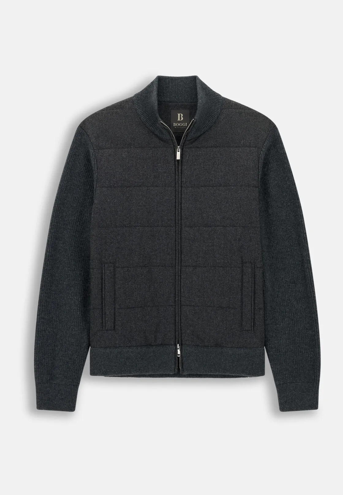 Boggi, Maglia Full Zip Imbottita In Misto Cashmere, Uomo, Carbone, Taglia: XL - immagine 5