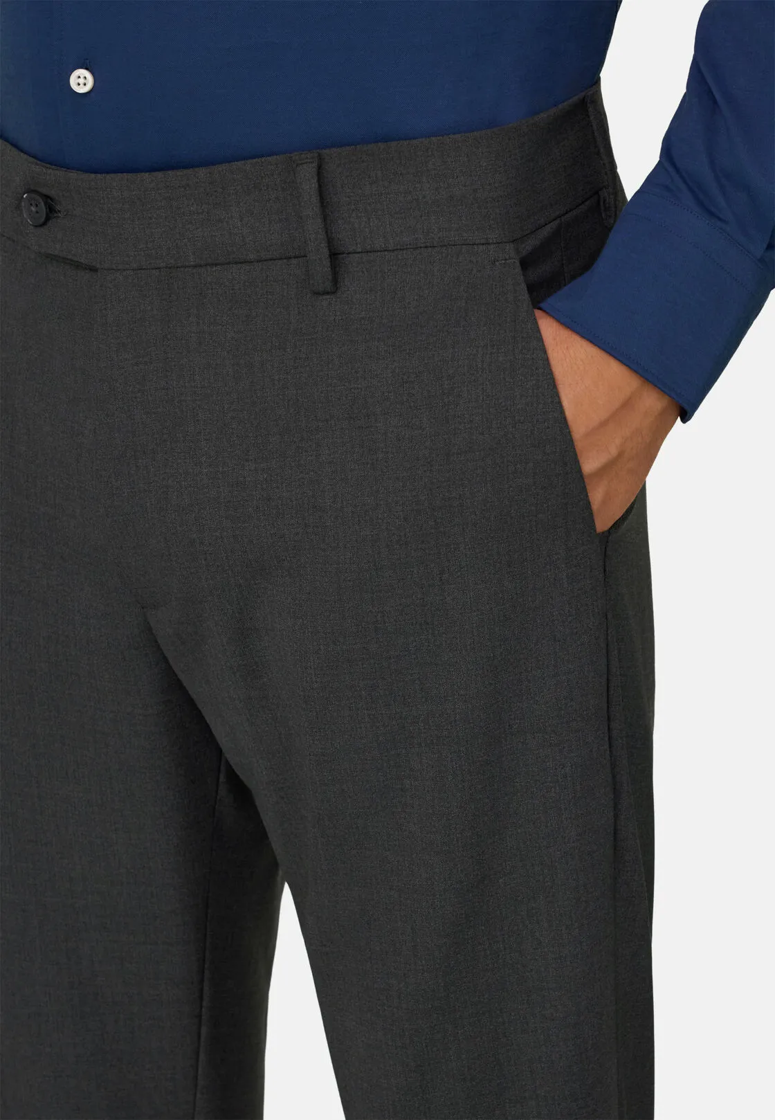 Boggi, Pantaloni In Lana Lavabile Elasticizzata, Uomo, Carbone, Taglia: 46 - immagine 3