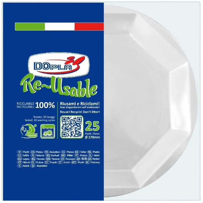 Set di 6 Piatti Riutilizzabili per Pizza DOPLA Bianchi - immagine 1