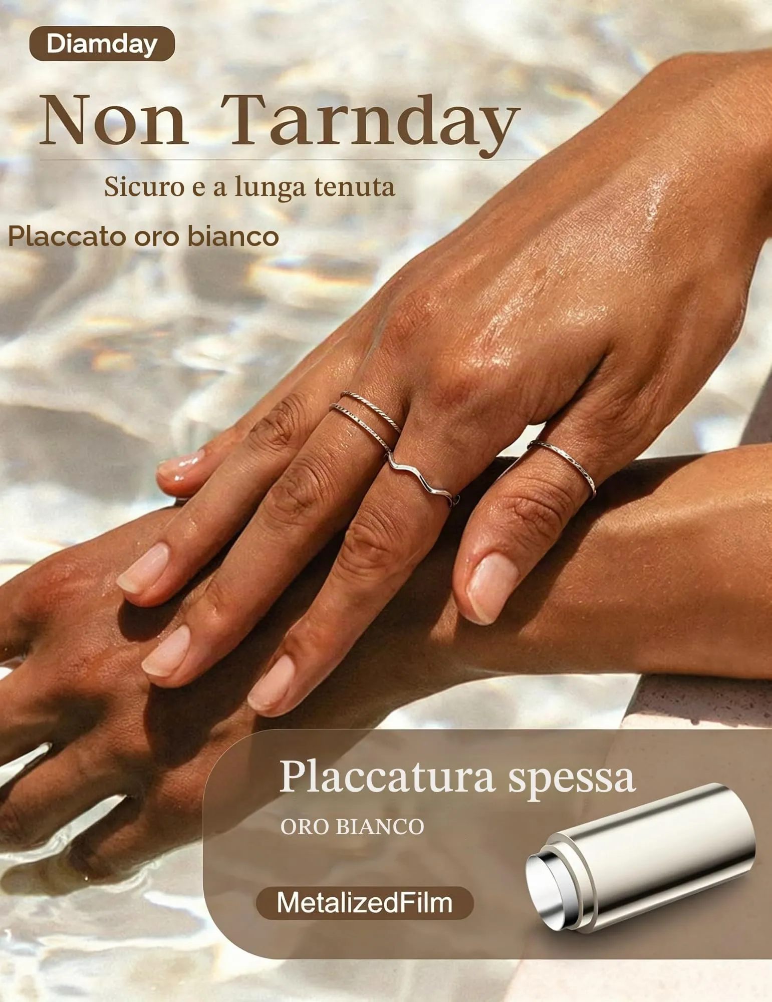 Diamday 8 Pezzi Anelli Donna acciaio inossidabile 1MM Impermeabile - immagine 3
