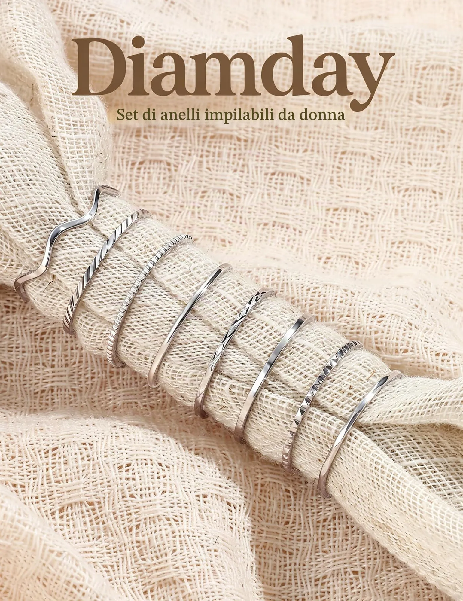 Diamday 8 Pezzi Anelli Donna acciaio inossidabile 1MM Impermeabile - immagine 7