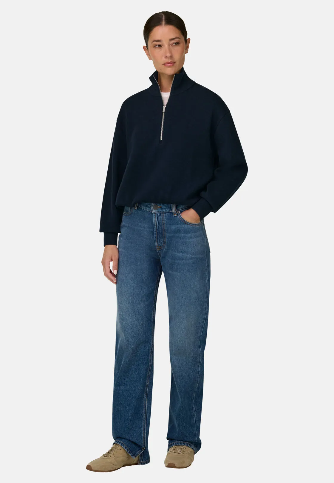 Boggi, Maglia Mezza Zip In Lana E Cashmere, Donna, Navy, Taglia: S - immagine 2