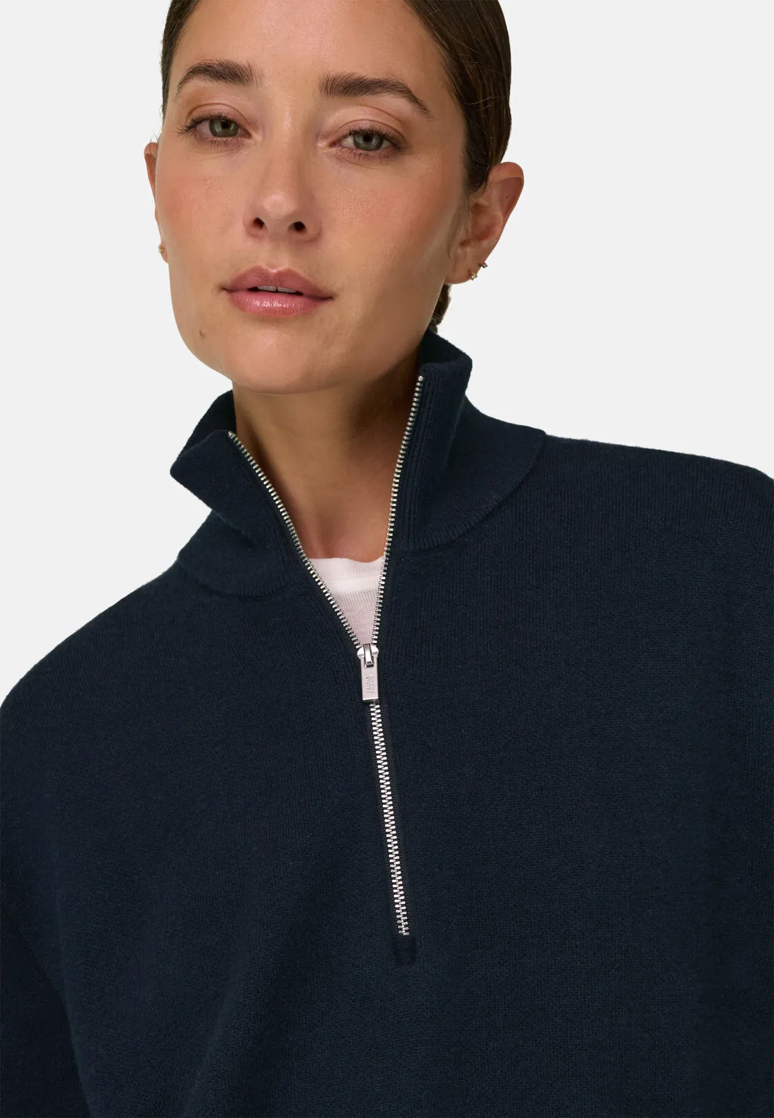 Boggi, Maglia Mezza Zip In Lana E Cashmere, Donna, Navy, Taglia: S - immagine 3