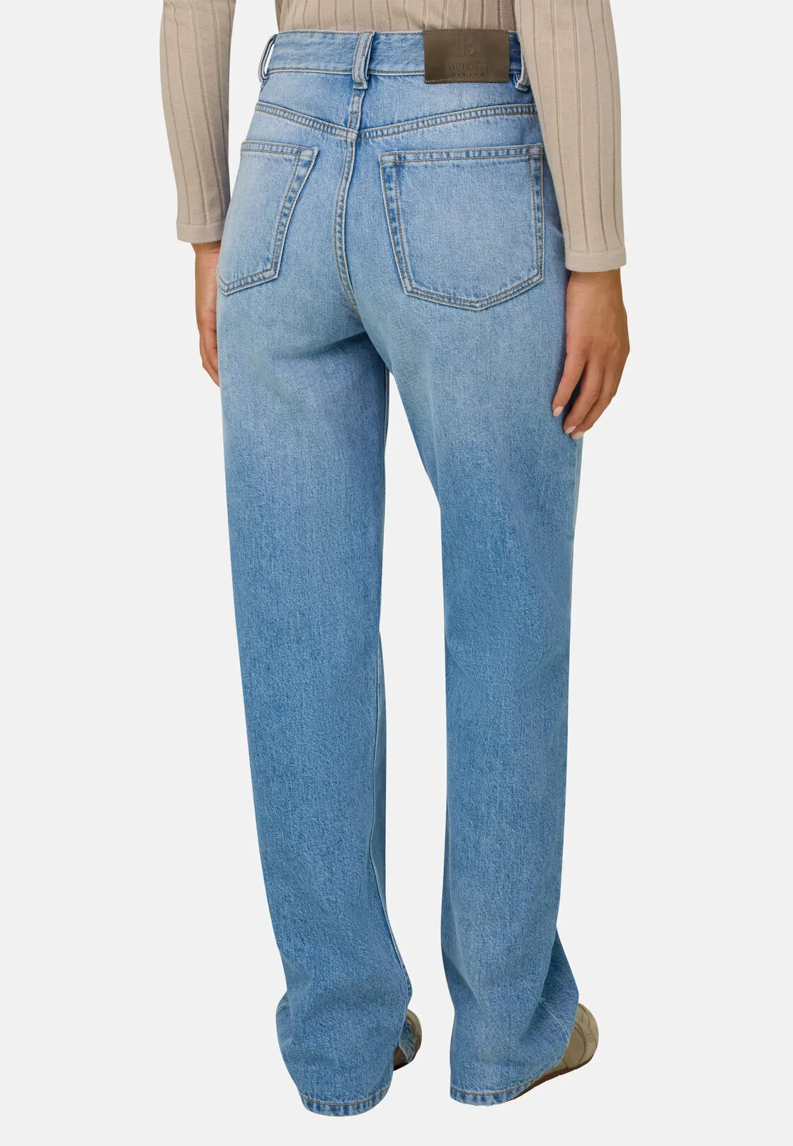 Boggi, Jeans In Denim Di Cotone Straight Fit, Donna, Azzurro, Taglia: M - immagine 4