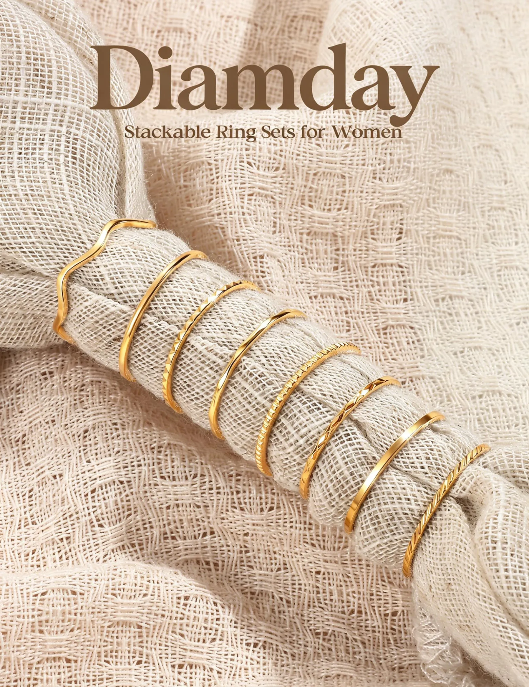 Diamday 8 Pezzi Anelli Donna acciaio inossidabile 1MM Impermeabile - immagine 7