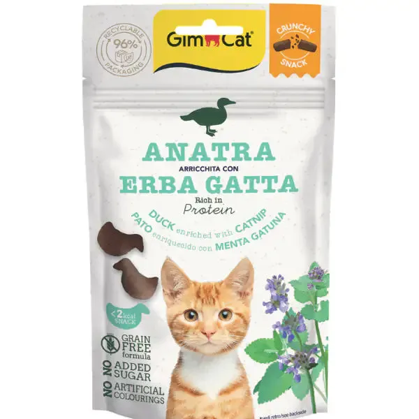 GimCat Crunchy Snack per gatti Grain Free 50 gr Anatra arricchita con erba gatta - immagine 1