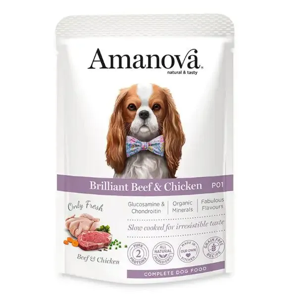 Amanova Dog Adult Umido Grain Free 100 gr Vitello e Pollo Fresco - confezione da 12 pezzi - Cibo umido per cani - immagine 1