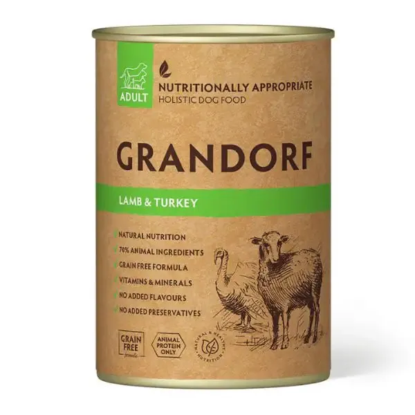 Grandorf Dog Adult All Breeds 400 gr Agnello e Tacchino - confezione da 6 pezzi - Cibo umido per cani - immagine 1