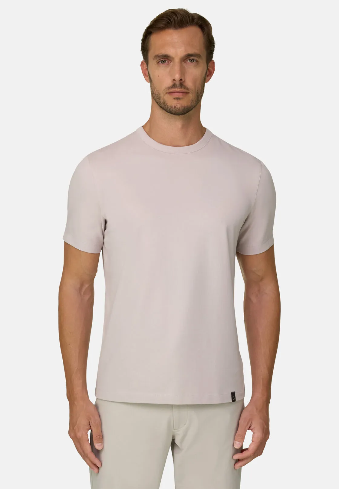 Boggi, T-shirt In Jersey Diagonale Misto Cotone B Tech, Uomo, Sabbia, Taglia: L - immagine 1