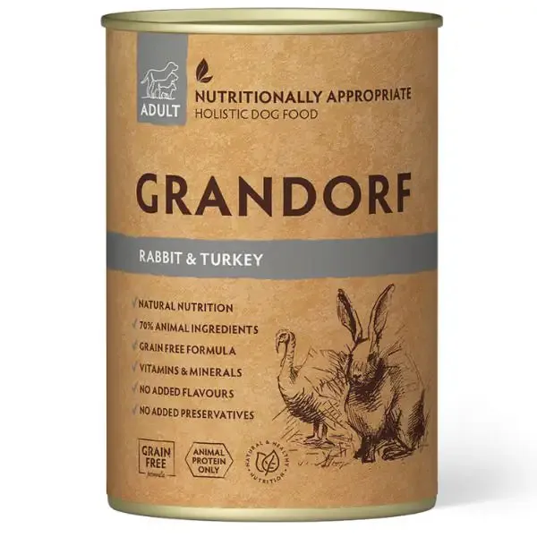 Grandorf Dog Adult All Breeds 400 gr Coniglio e tacchino - confezione da 6 pezzi - Cibo umido per cani - immagine 1