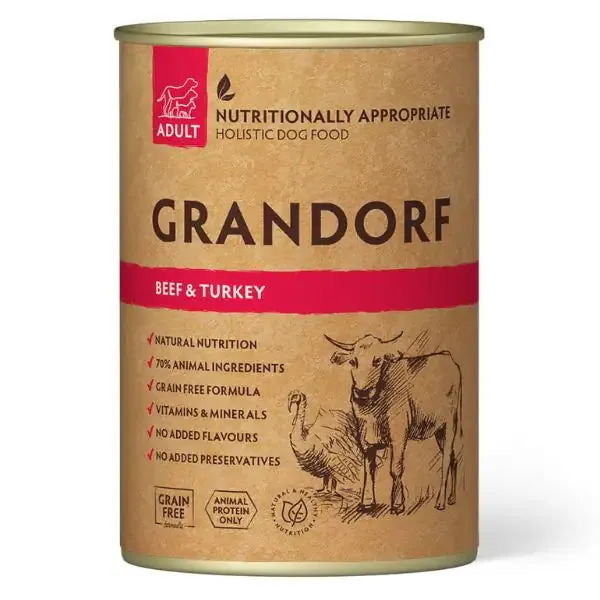 Grandorf Dog Adult All Breeds 400 gr Manzo e tacchino - confezione da 6 pezzi - Cibo umido per cani - immagine 1