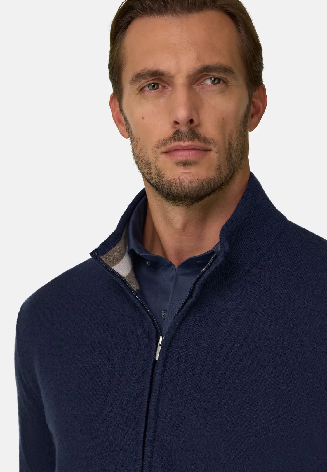 Boggi, Maglia Full Zip In Misto Cashmere, Uomo, Navy, Taglia: M - immagine 3
