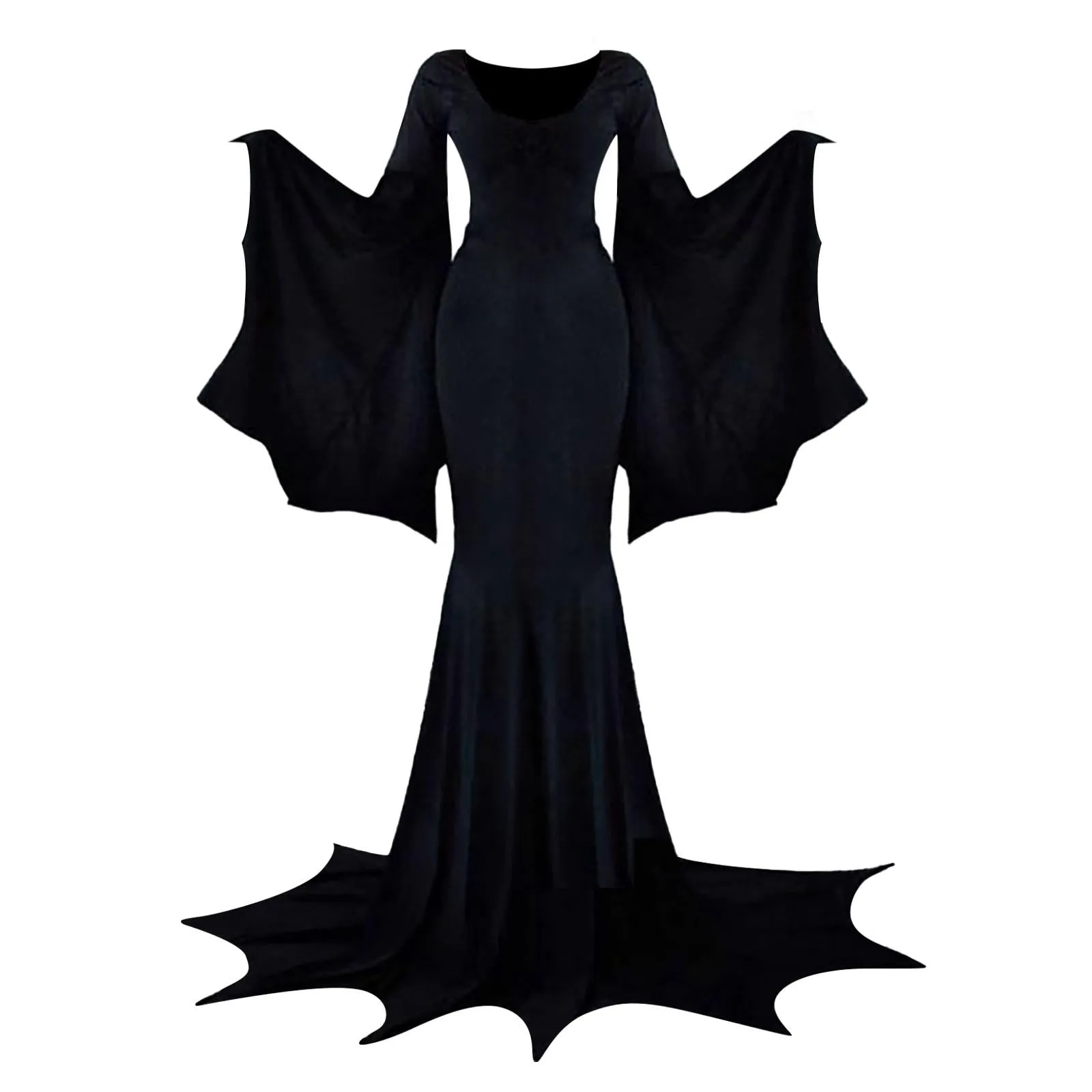 Generisch Vestito per Halloween, vestito gotico, pipipistrello, abito lungo il pavimento, Morticia Addams, costume da vampiro, alla moda, comodo, da pavimento, taglie forti, per il tempo libero, da - immagine 5