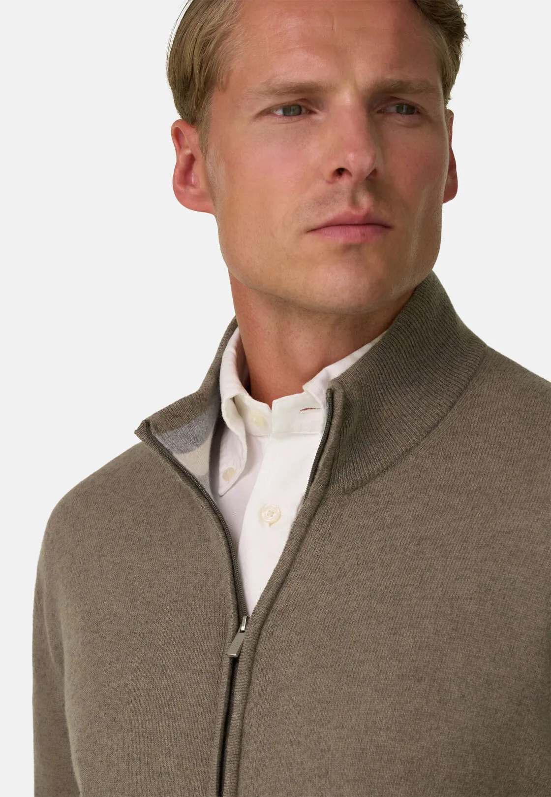 Boggi, Maglia Full Zip In Misto Cashmere, Uomo, Taupe, Taglia: L - immagine 3