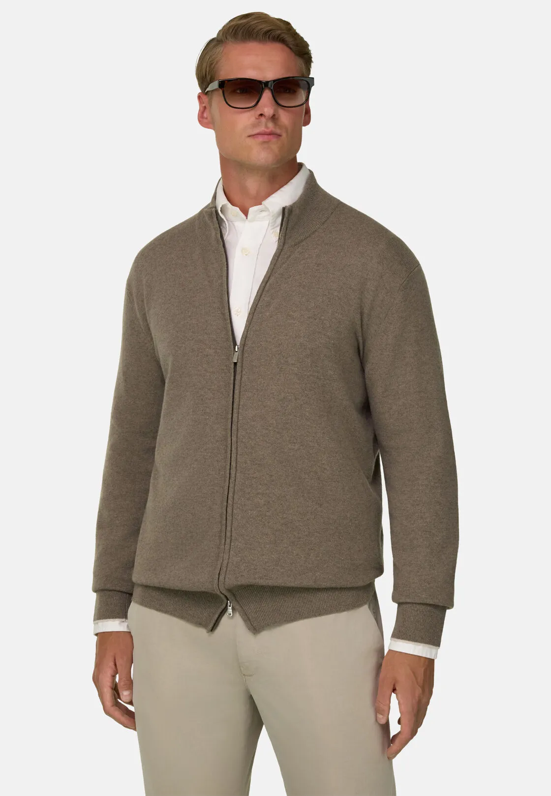 Boggi, Maglia Full Zip In Misto Cashmere, Uomo, Taupe, Taglia: XXXL - immagine 1