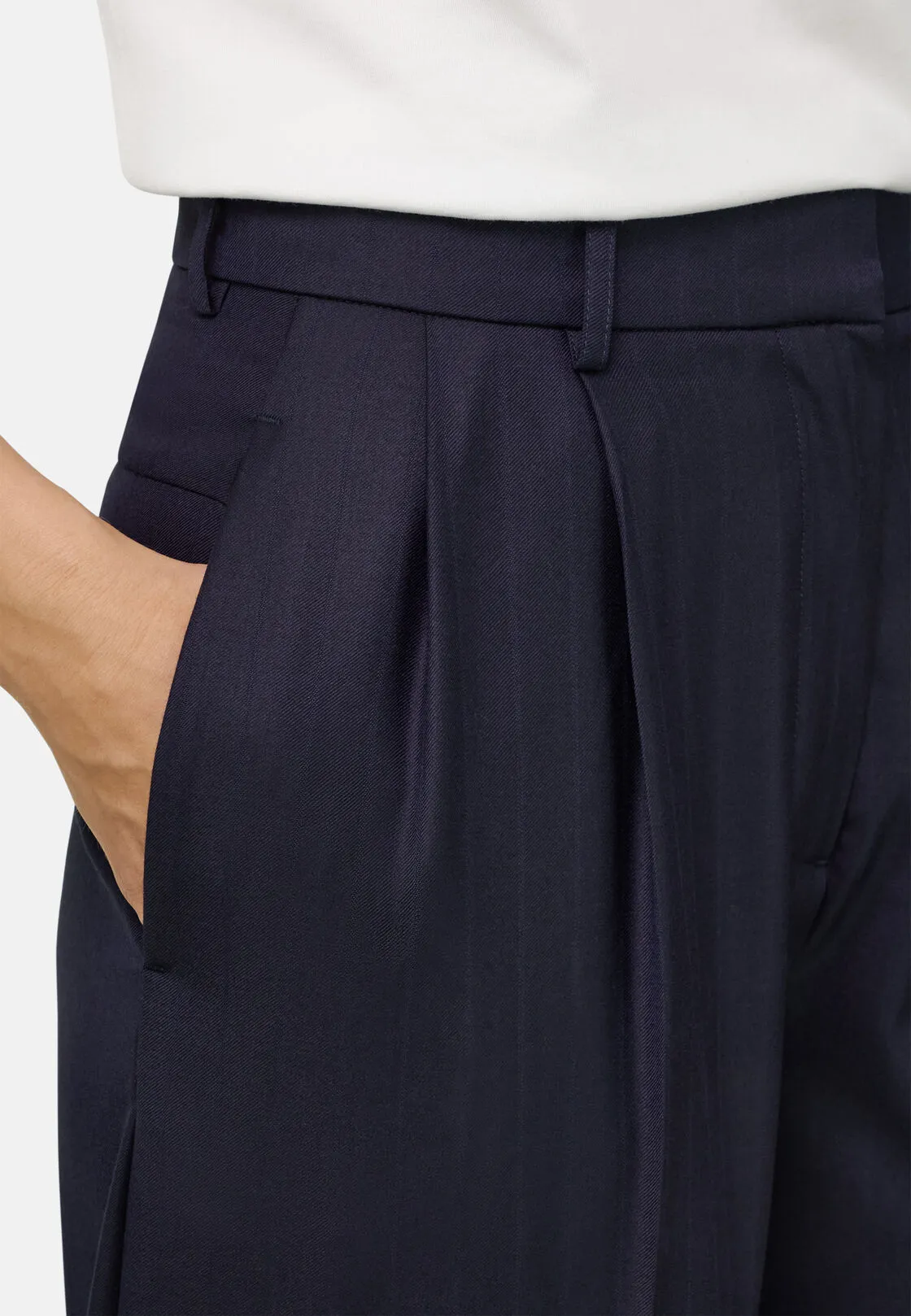 Boggi, Pantalone Di Lana Gessato Doppia Pince, Donna, Navy, Taglia: XS - immagine 3